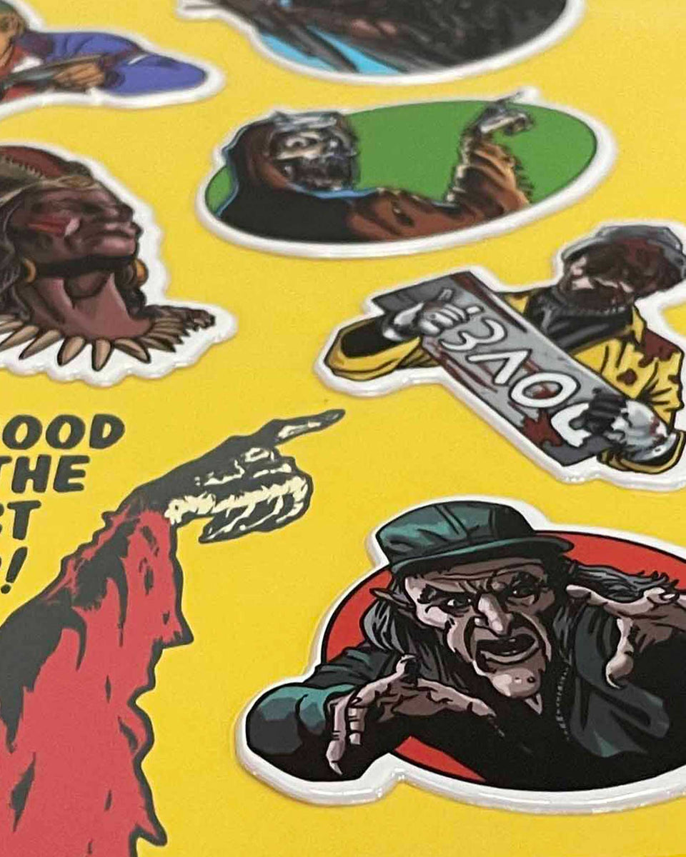 Vintage Horror Puffy Sticker Display Glow in the Dark Complete